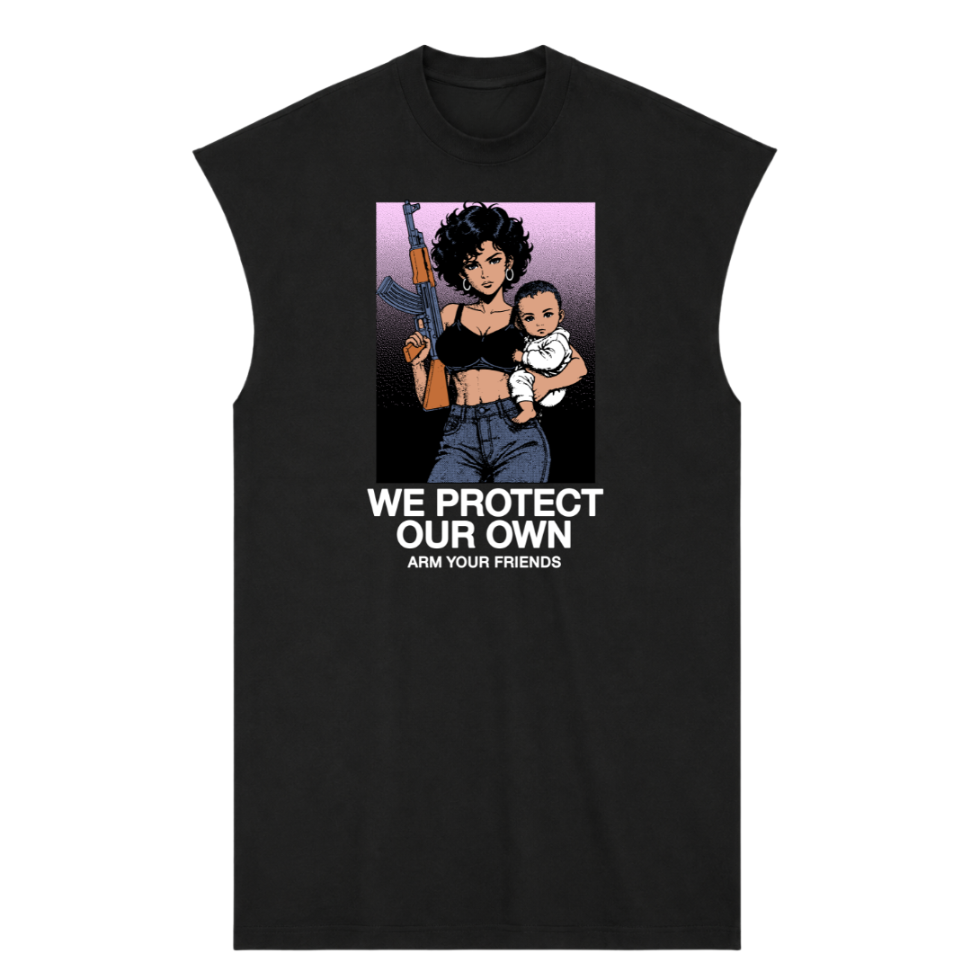 WE PROTECT OUR OWN PREMIUM MUSCLE TEE COLORED (FRONT ONLY)