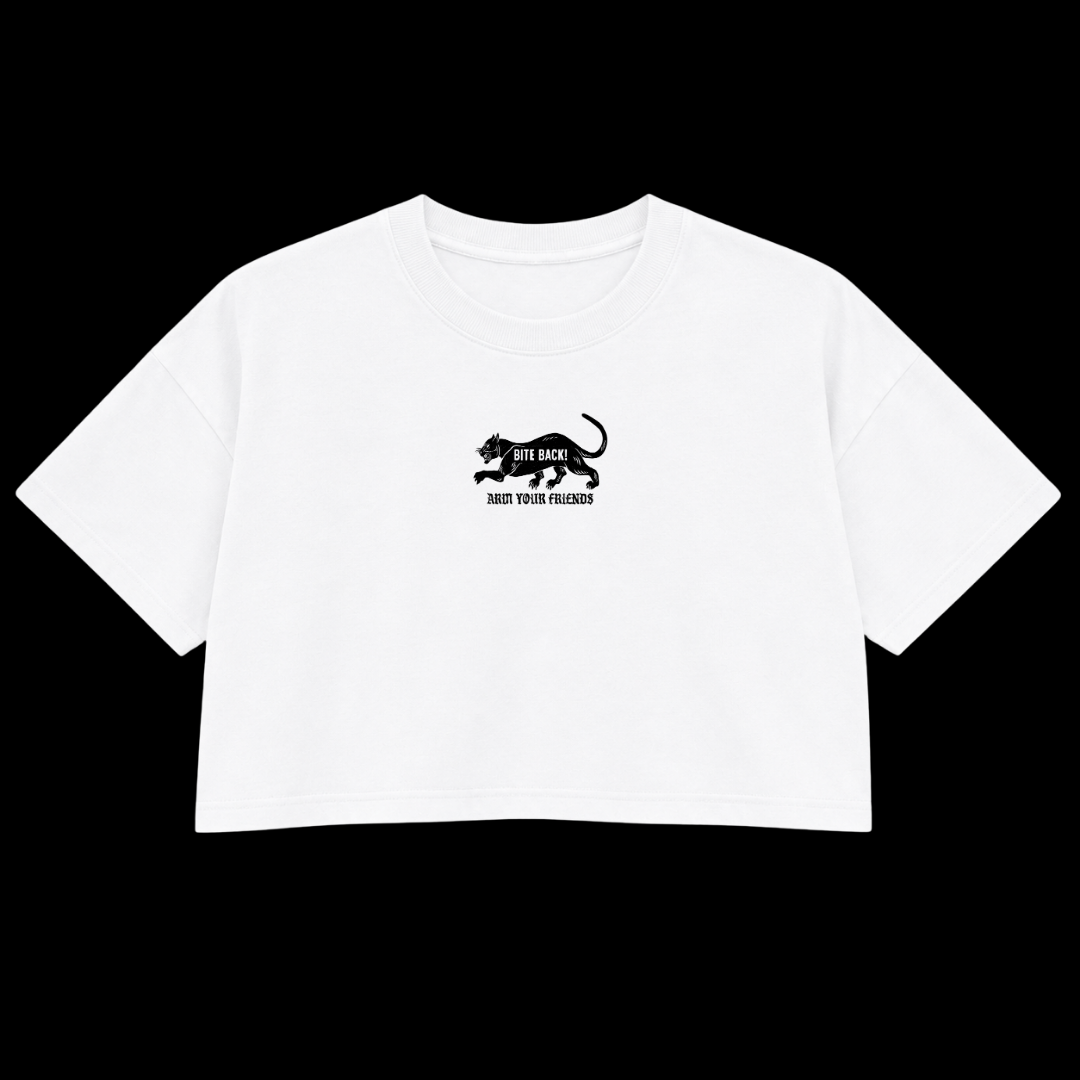 BITE BACK PREMIUM CROP TEE (DOUBLE SIDED) - BLACK AND WHITE