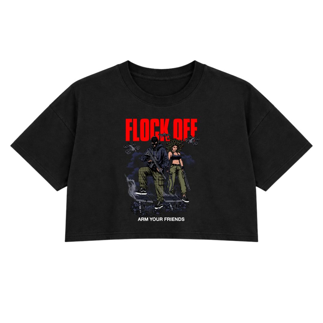 FLOCK OFF PREMIUM CROP TEE (FRONT ONLY) - COLORED