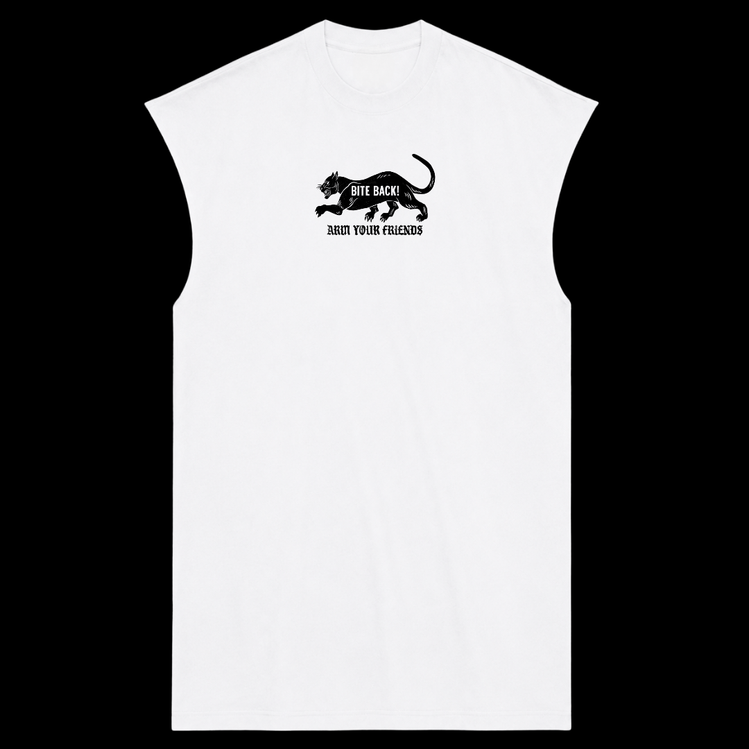 BITE BACK PREMIUM MUSCLE TEE (FRONT ONLY) - BLACK AND WHITE