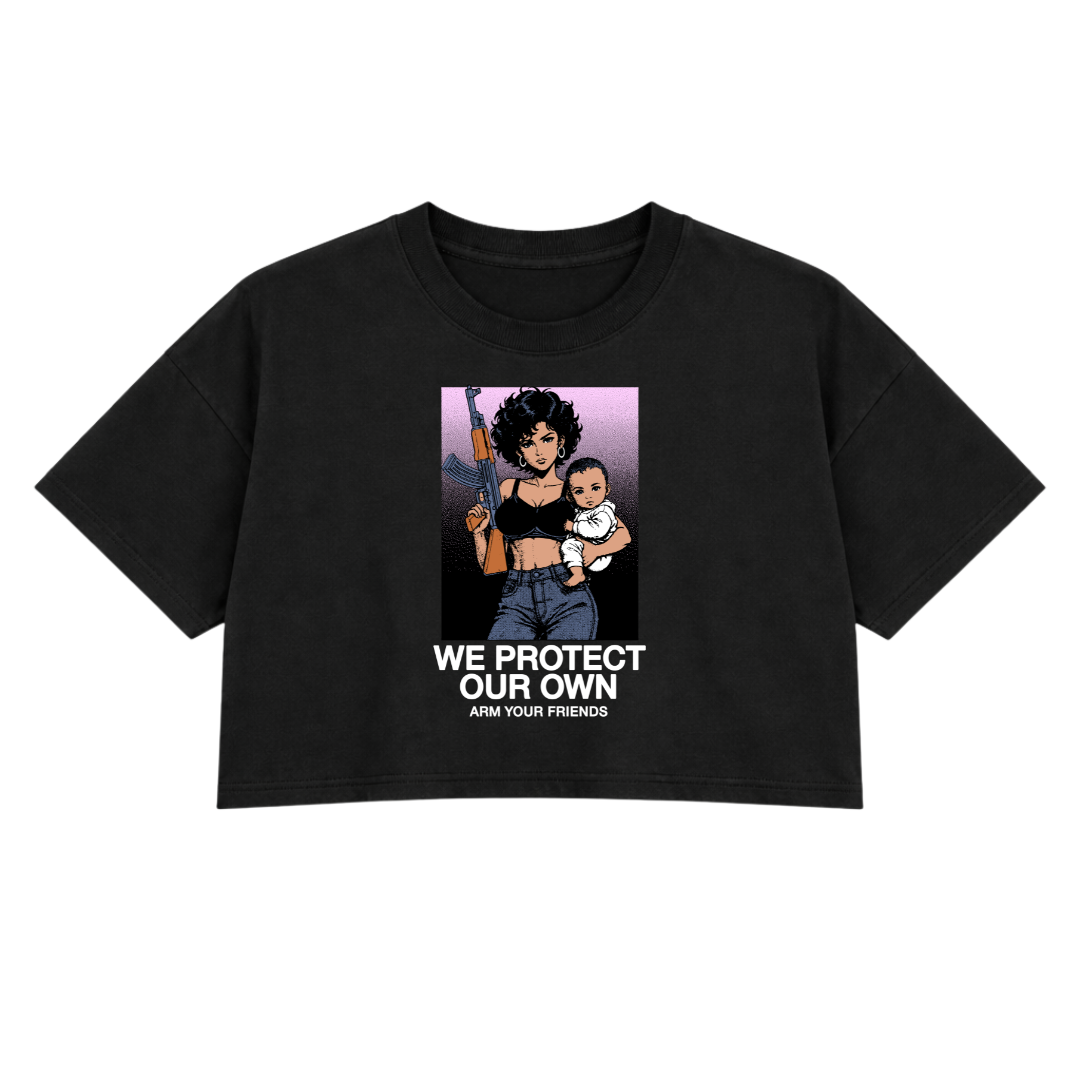 WE PROTECT OUR OWN PREMIUM CROP TEE COLORED (FRONT ONLY)