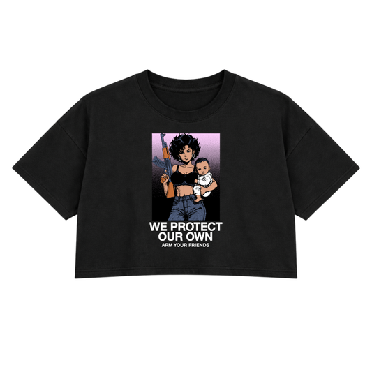 WE PROTECT OUR OWN PREMIUM CROP TEE COLORED (FRONT ONLY)