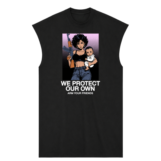 WE PROTECT OUR OWN PREMIUM MUSCLE TEE COLORED (FRONT ONLY)