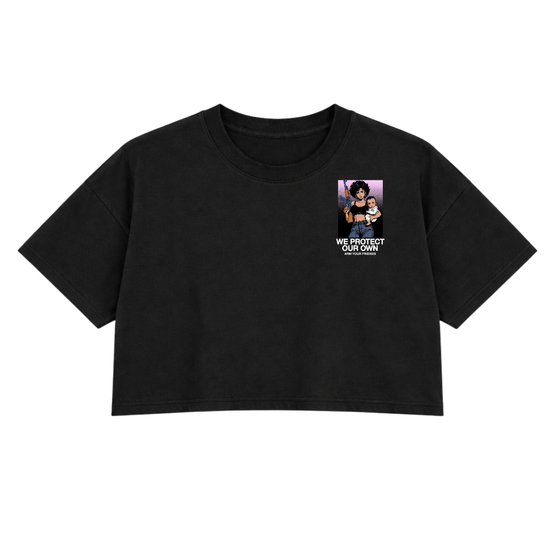 WE PROTECT OUR OWN PREMIUM CROP TEE COLORED (DOUBLE SIDED)