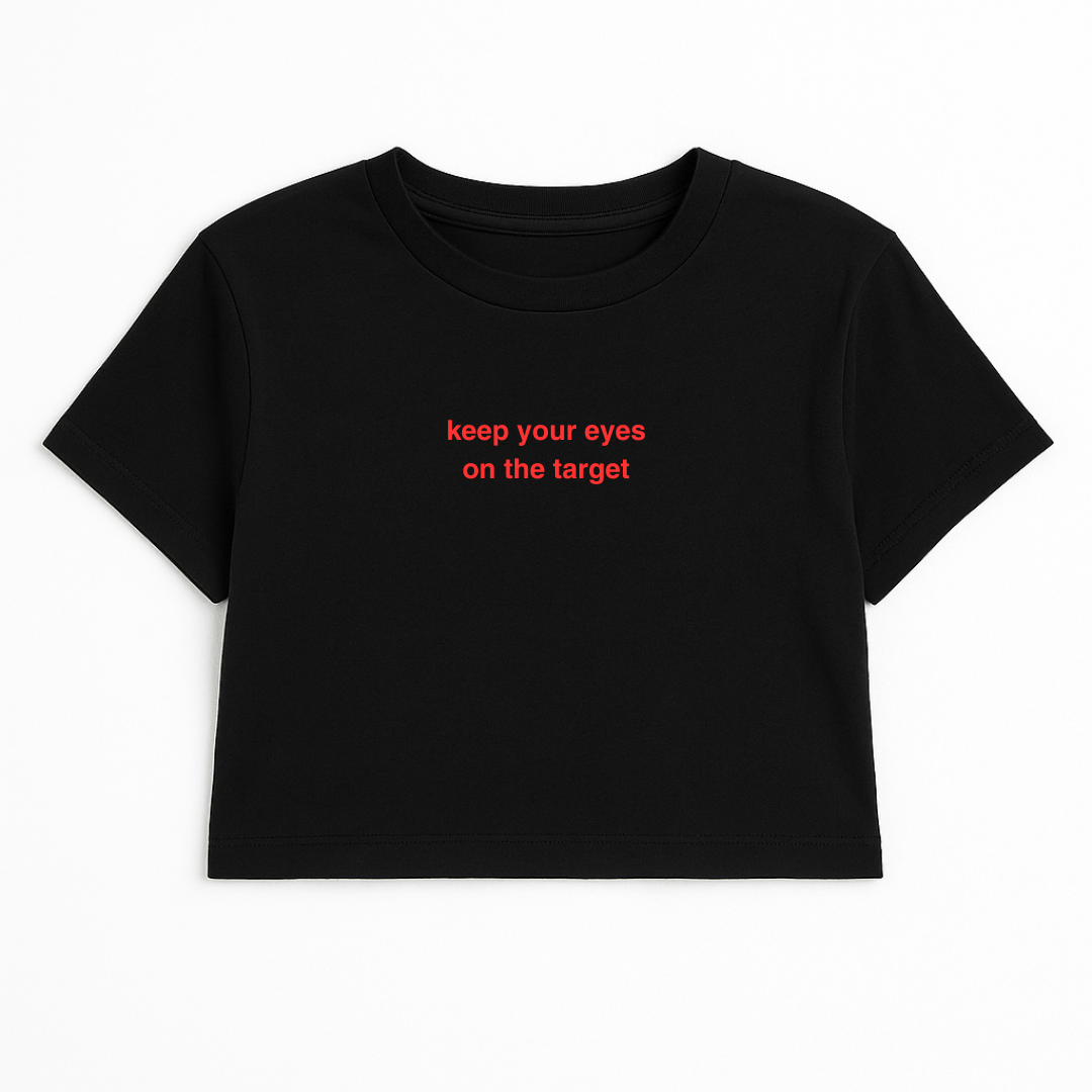 KEEP YOUR EYES ON THE TARGET CROP TEE RED