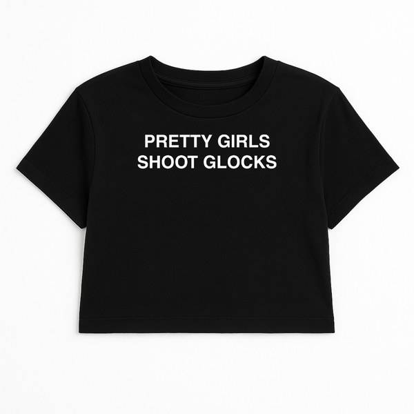 PRETTY GIRLS SHOOT GLOCKS CROP TEE (MONOCHROME)