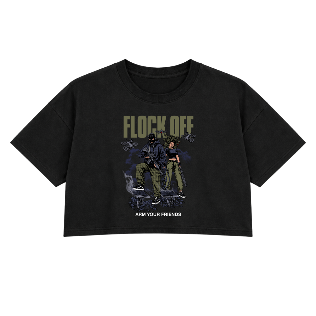 FLOCK OFF PREMIUM CROP TEE (FRONT ONLY) - GREEN