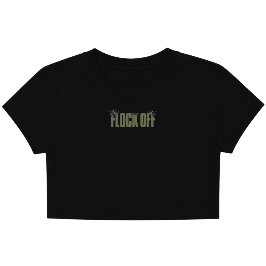 FLOCK OFF BABY TEE (FRONT ONLY) - GREEN TEXT