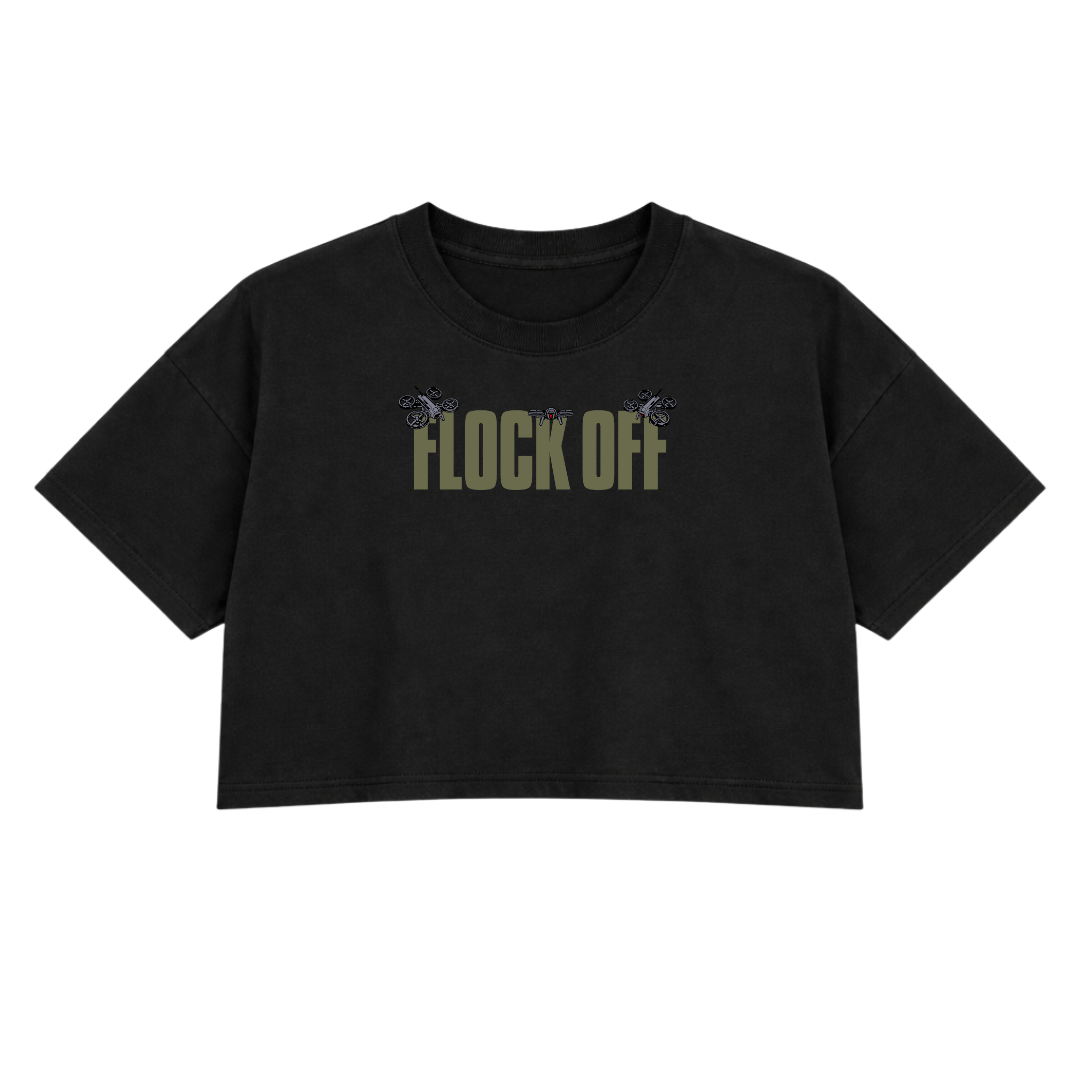 FLOCK OFF PREMIUM CROP TEE (FRONT ONLY) GREEN TEXT