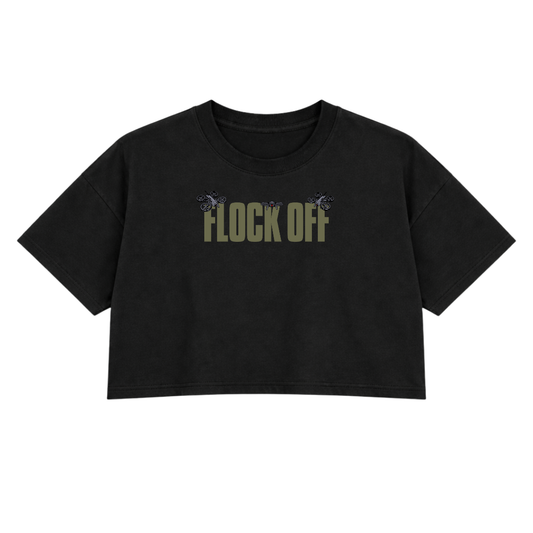 FLOCK OFF PREMIUM CROP TEE (FRONT ONLY) GREEN TEXT