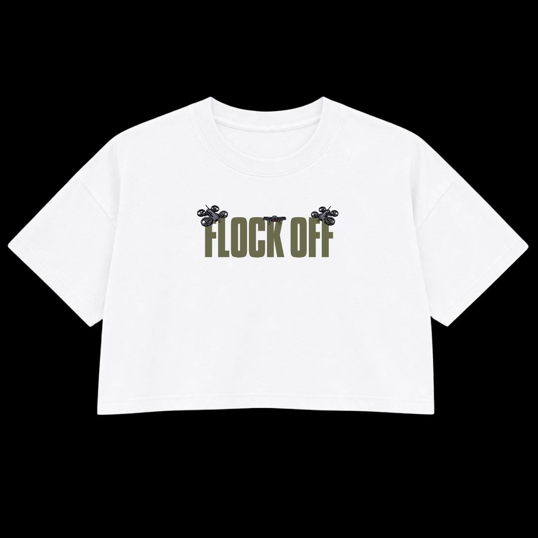 FLOCK OFF PREMIUM CROP TEE (FRONT ONLY) GREEN TEXT