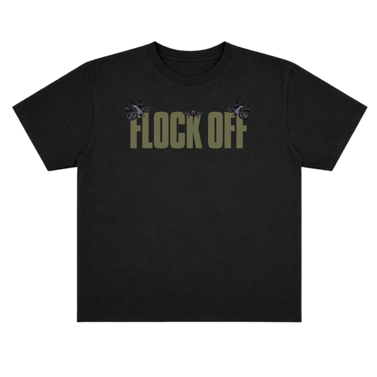 FLOCK OFF OVERSIZE TEE (FRONT ONLY) - GREEN TEXT