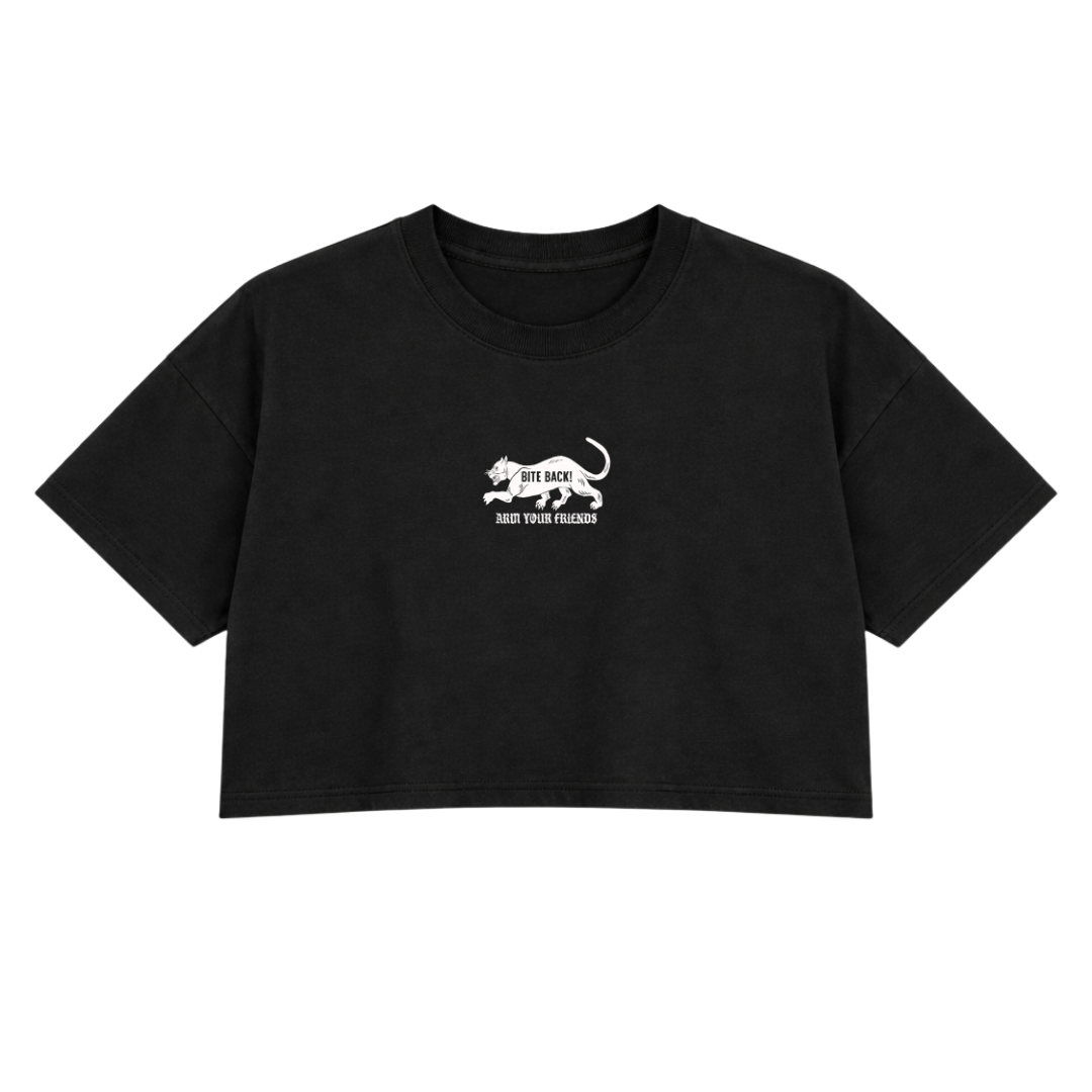 BITE BACK PREMIUM CROP TEE (DOUBLE SIDED) - BLACK AND WHITE