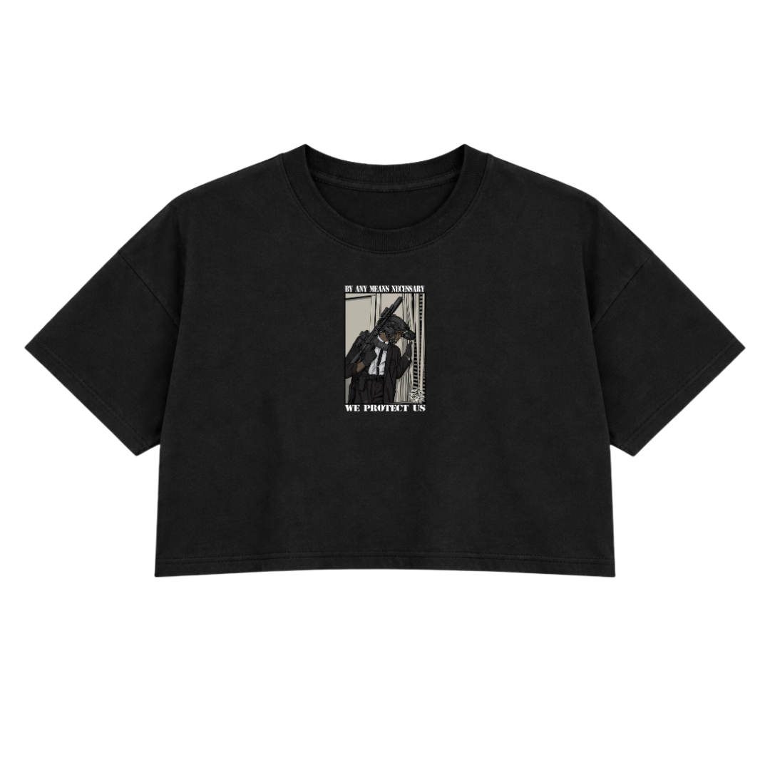 BY ANY MEANS NECESSARY PREMIUM CROP TEE (DOUBLE SIDED)