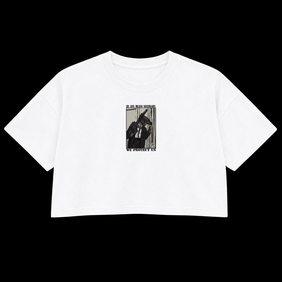 BY ANY MEANS NECESSARY PREMIUM CROP TEE (DOUBLE SIDED)