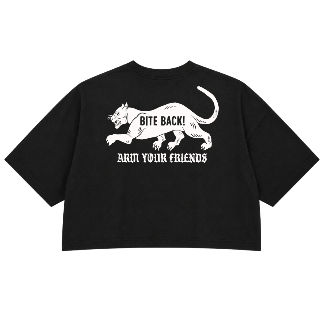 BITE BACK PREMIUM CROP TEE (DOUBLE SIDED) - BLACK AND WHITE