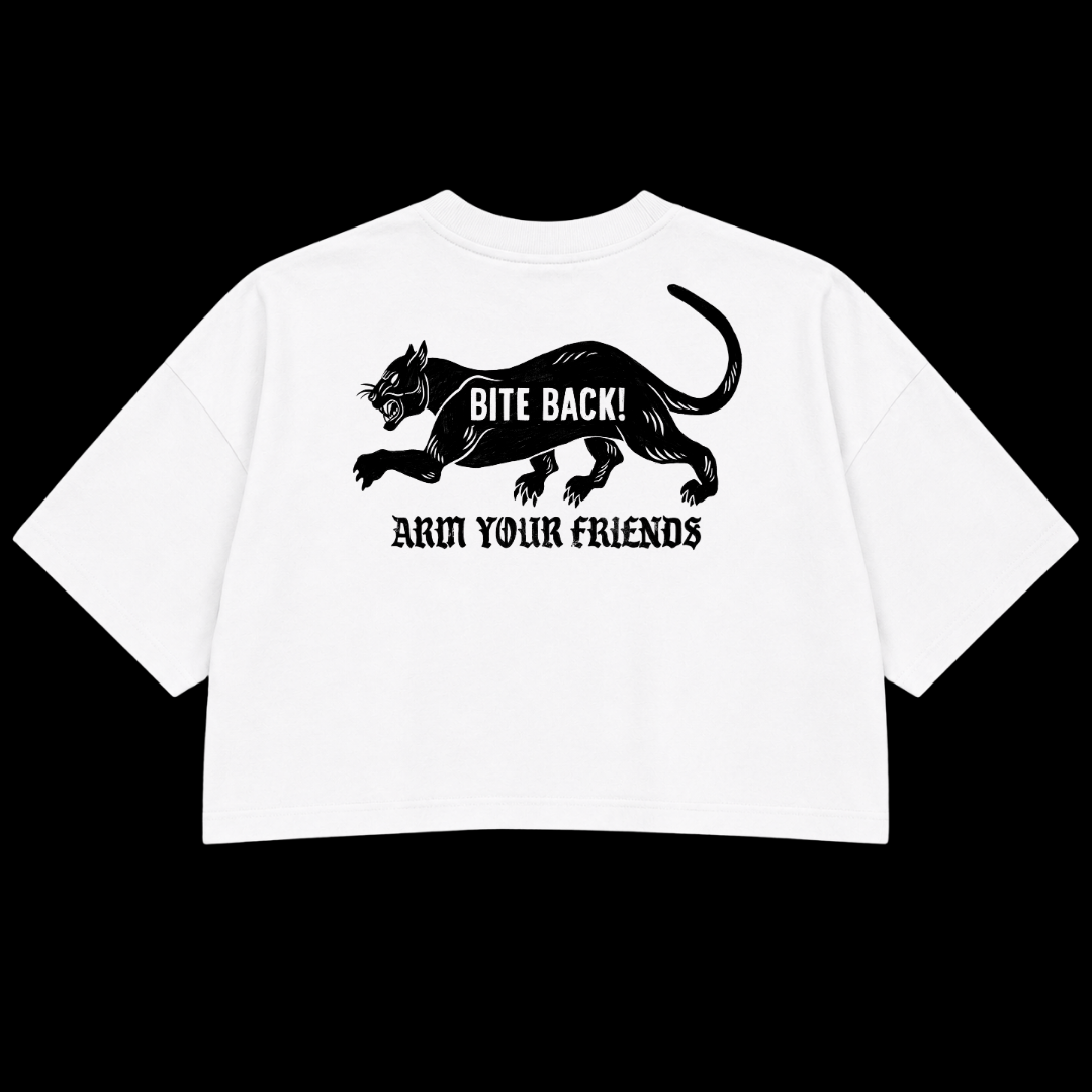 BITE BACK PREMIUM CROP TEE (DOUBLE SIDED) - BLACK AND WHITE