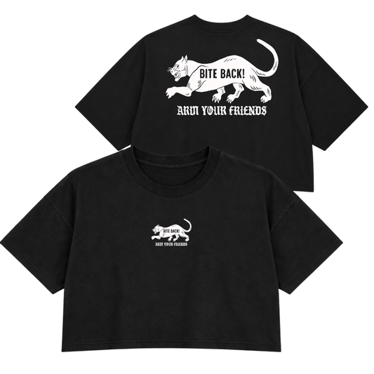 BITE BACK PREMIUM CROP TEE (DOUBLE SIDED) - BLACK AND WHITE