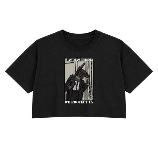 BY ANY MEANS NECESSARY PREMIUM CROP TEE (FRONT ONLY)
