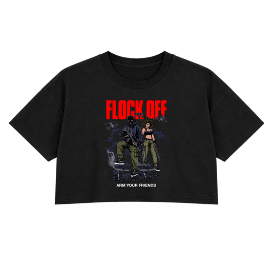 FLOCK OFF PREMIUM CROP TEE (FRONT ONLY) - COLORED