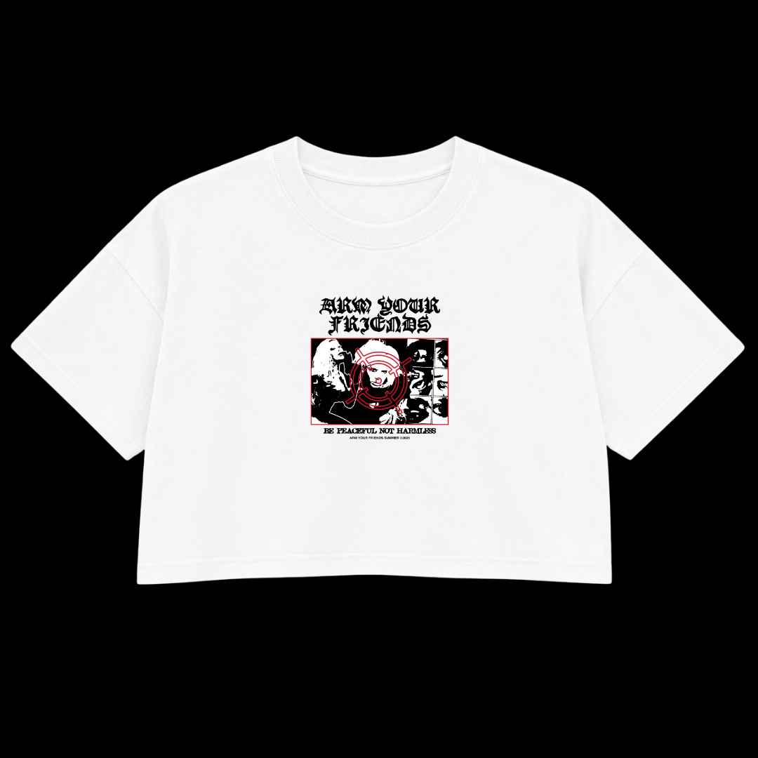 BE PEACEFUL NOT HARMLESS PREMIUM CROP TEE (FRONT ONLY)