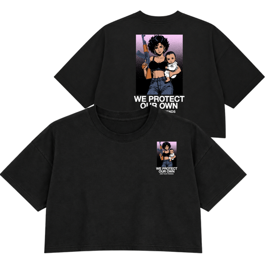 WE PROTECT OUR OWN PREMIUM CROP TEE COLORED (DOUBLE SIDED)