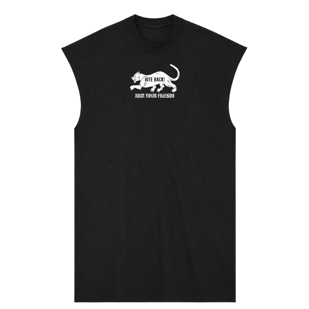 BITE BACK PREMIUM MUSCLE TEE (FRONT ONLY) - BLACK AND WHITE