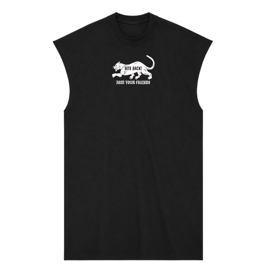 BITE BACK PREMIUM MUSCLE TEE (FRONT ONLY) - BLACK AND WHITE