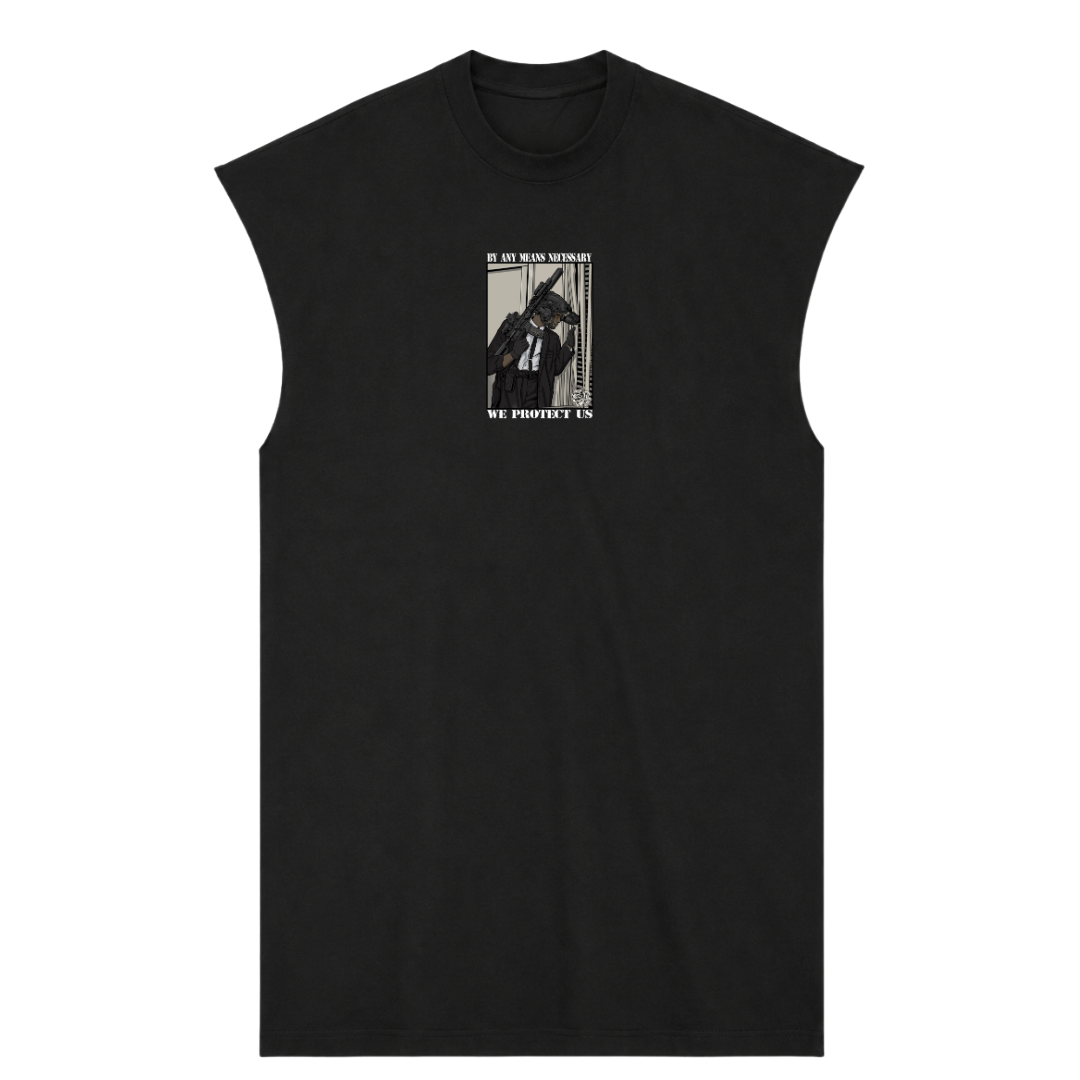BY ANY MEANS NECESSARY PREMIUM MUSCLE TEE (FRONT ONLY)