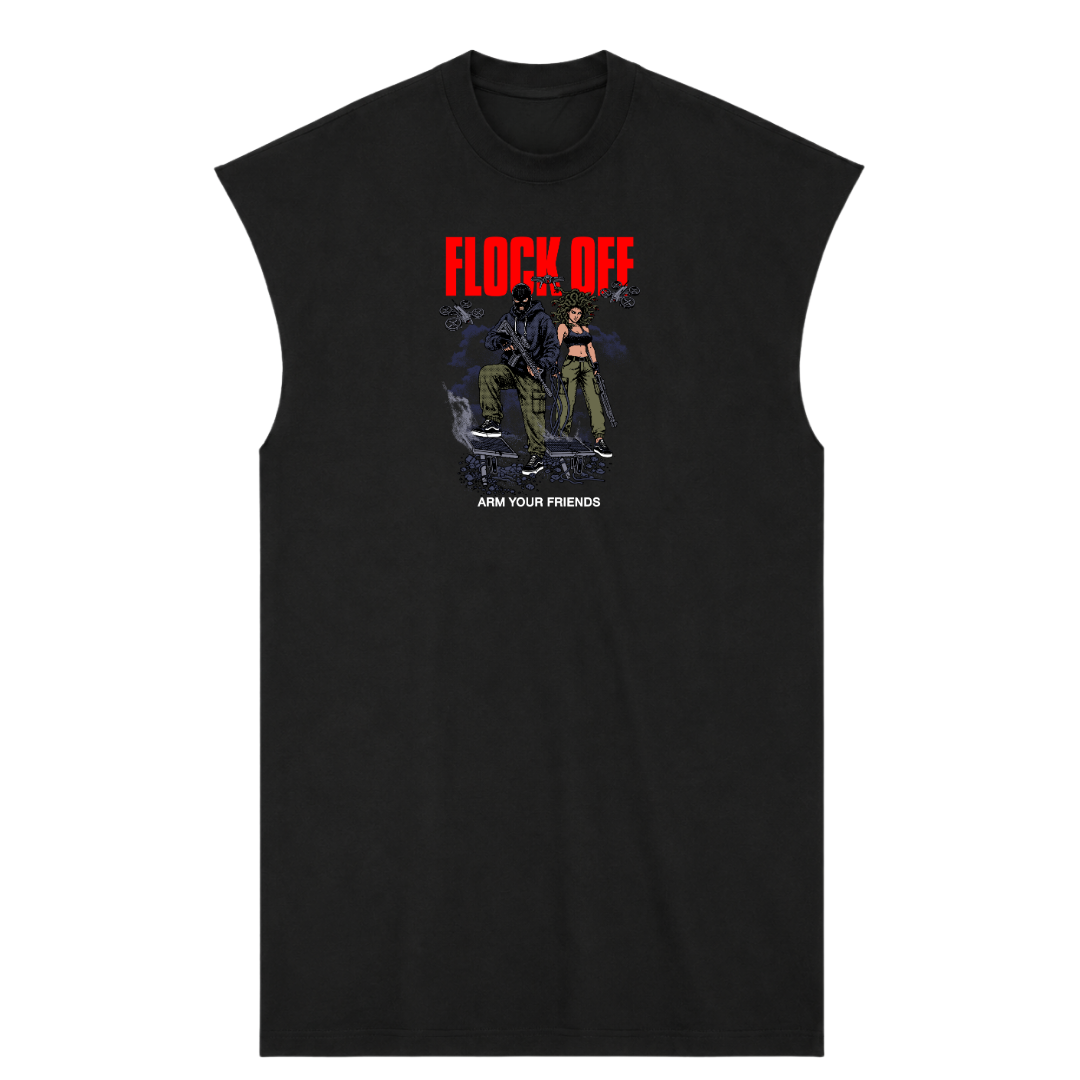 FLOCK OFF PREMIUM MUSCLE TEE (FRONT ONLY)- COLORED