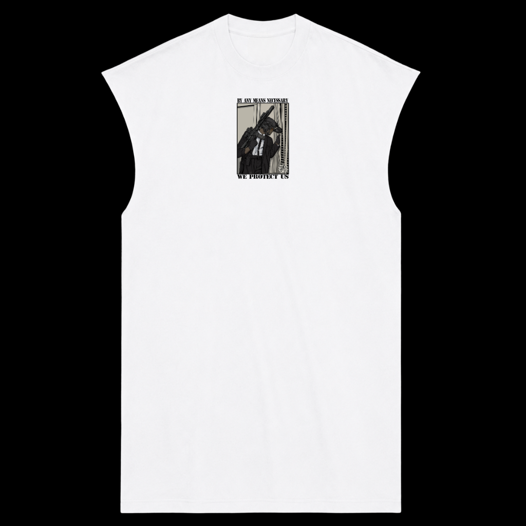 BY ANY MEANS NECESSARY PREMIUM MUSCLE TEE (FRONT ONLY)