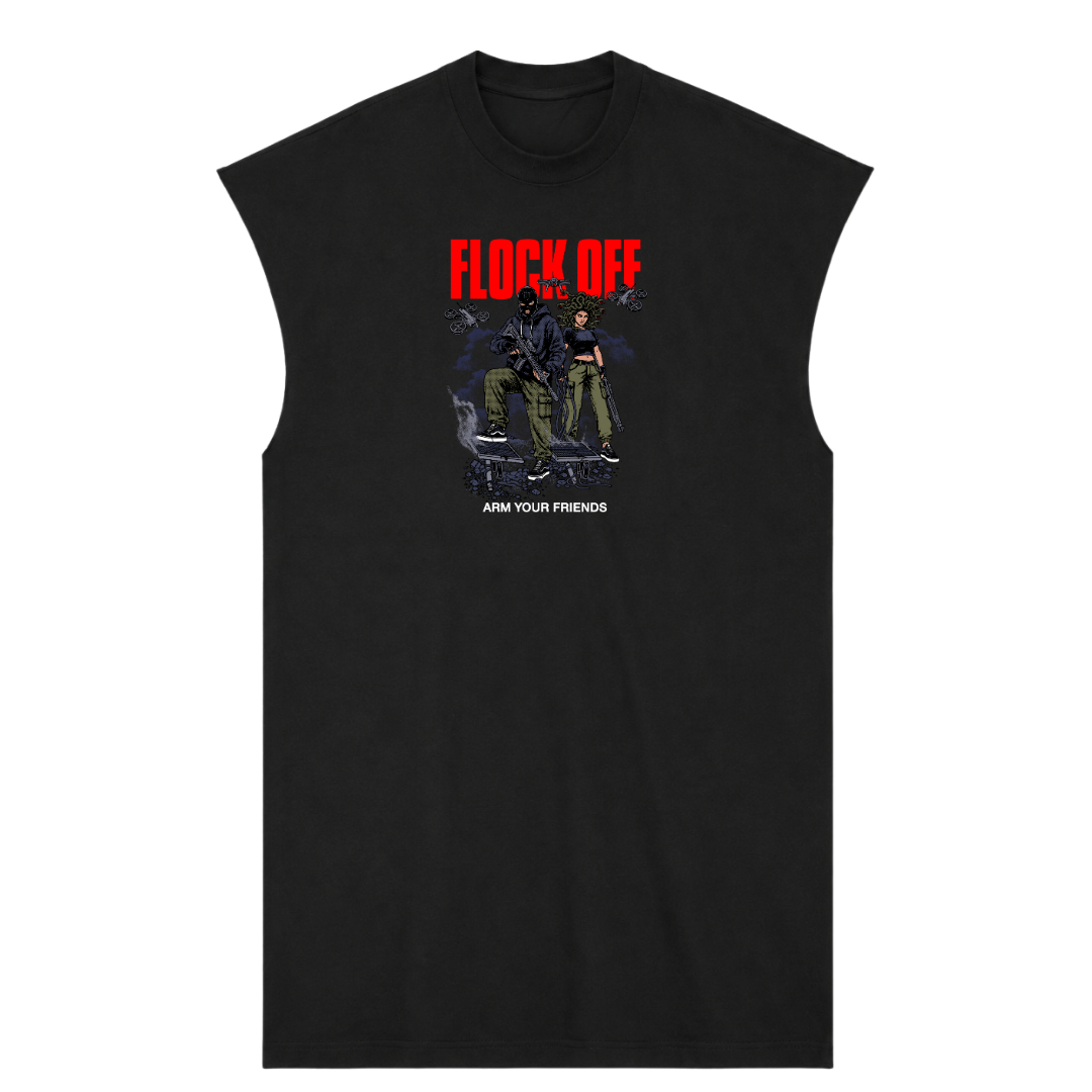 FLOCK OFF PREMIUM MUSCLE TEE (FRONT ONLY)- RED