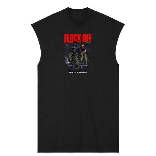 FLOCK OFF PREMIUM MUSCLE TEE (FRONT ONLY)- RED