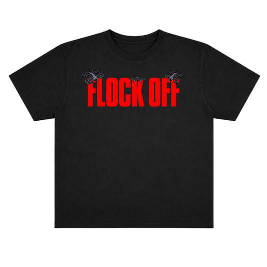 FLOCK OFF OVERSIZE TEE (FRONT ONLY) - RED TEXT
