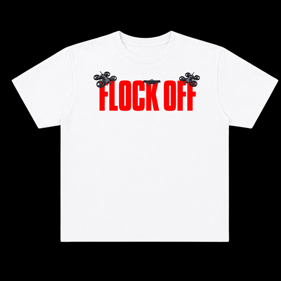 FLOCK OFF OVERSIZE TEE (FRONT ONLY) - RED TEXT