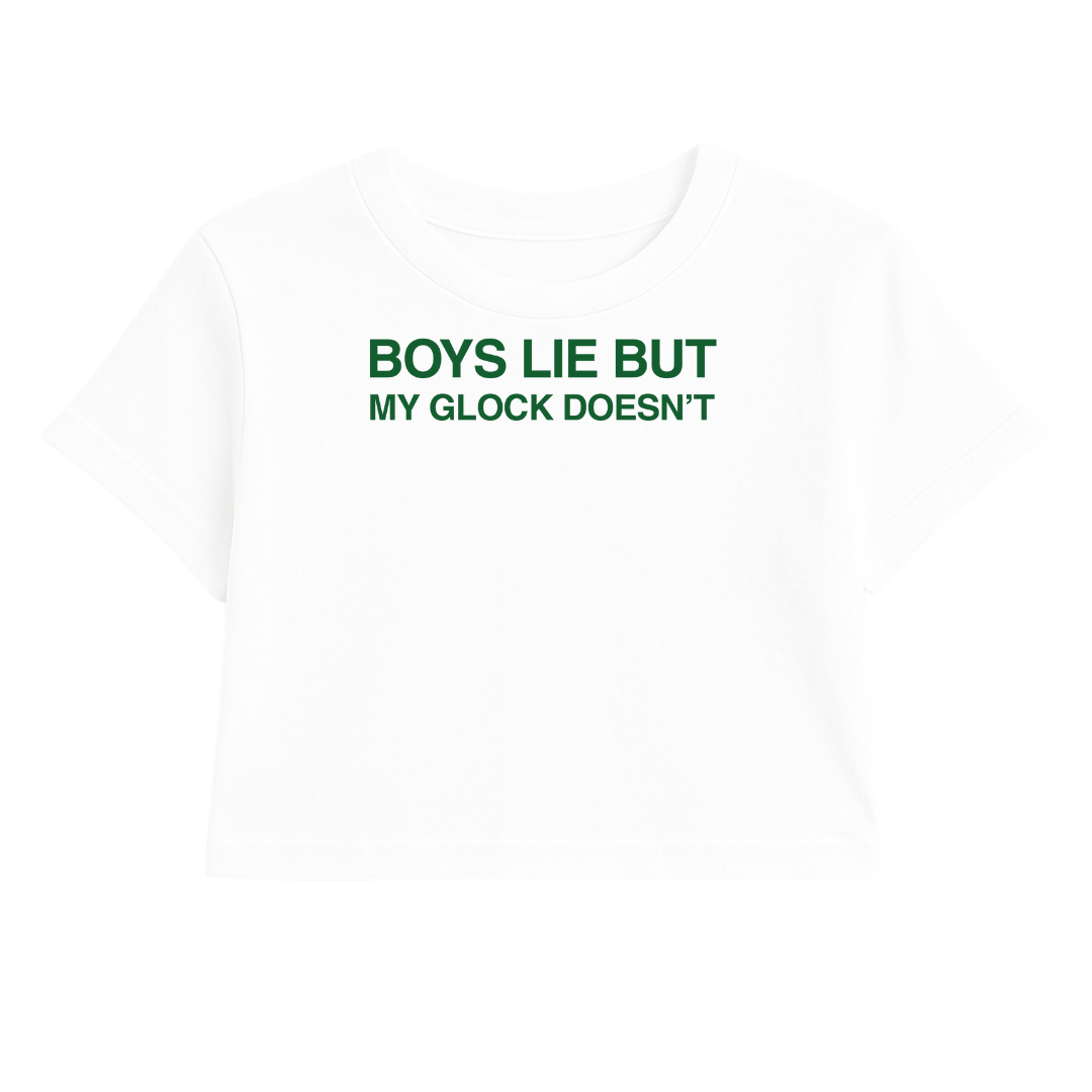 BOYS LIE BUT MY GROUPINGS DON'T CROP TEE (GREEN FONT)
