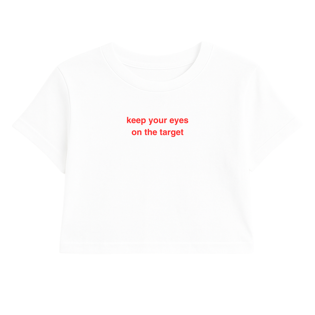 KEEP YOUR EYES ON THE TARGET CROP TEE RED