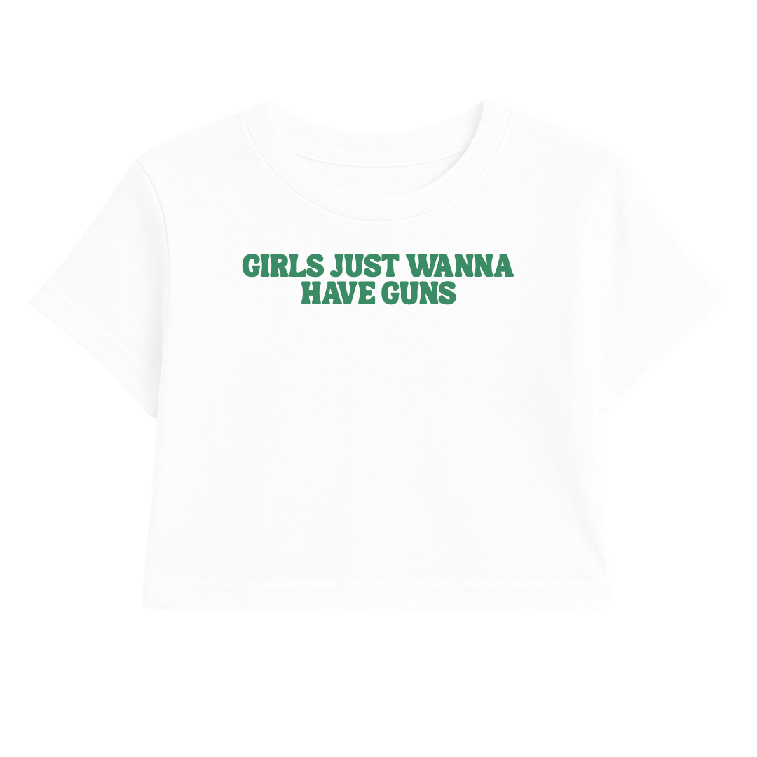 GIRLS JUST WANNA HAVE FUN CROP TEE (GREEN FONT)