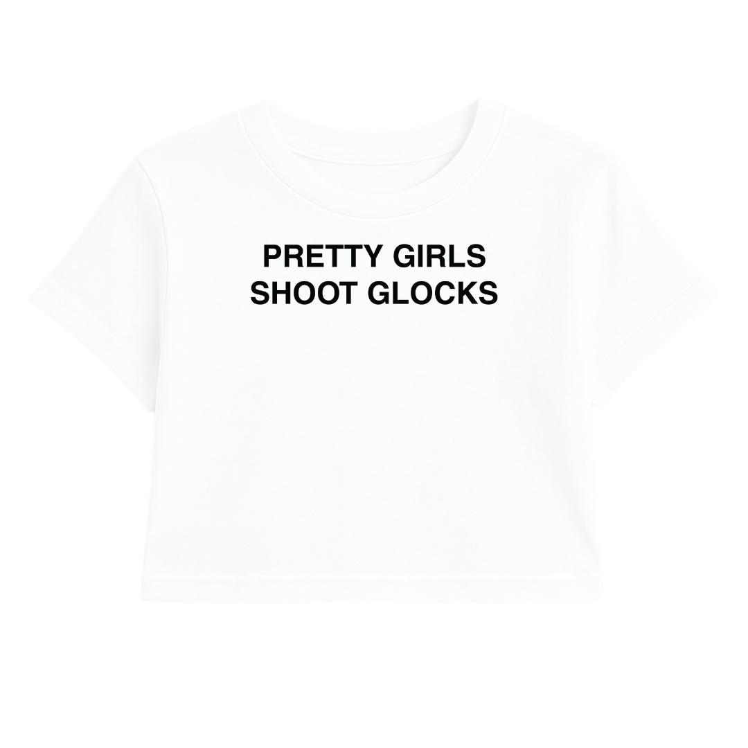 PRETTY GIRLS SHOOT GLOCKS CROP TEE (MONOCHROME)