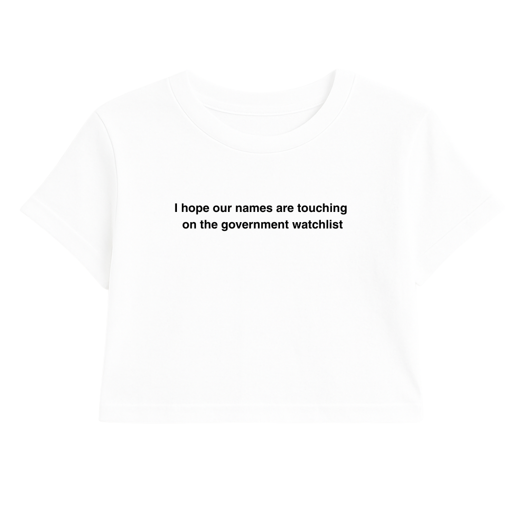 I HOPE OUR NAMES ARE TOUCHING ON THE GOVERNMENT WATCHLIST CROP TEE