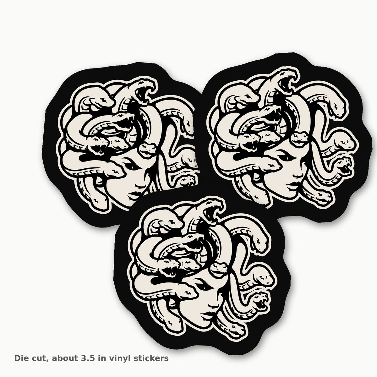 Medusa die cut 3.5 inch vinyl sticker with black border