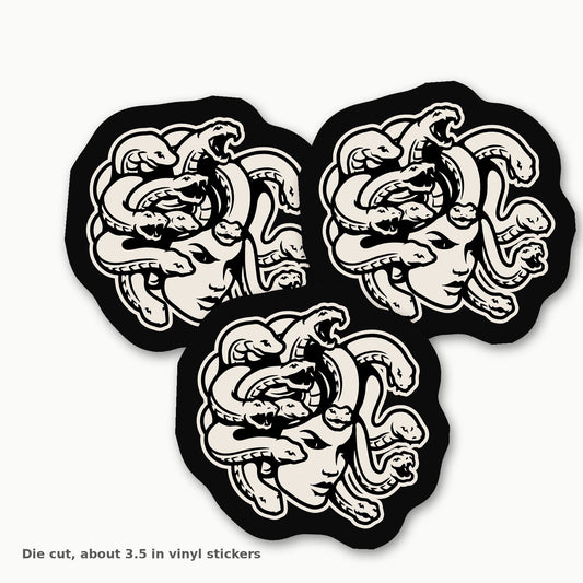 Medusa die cut 3.5 inch vinyl sticker with black border
