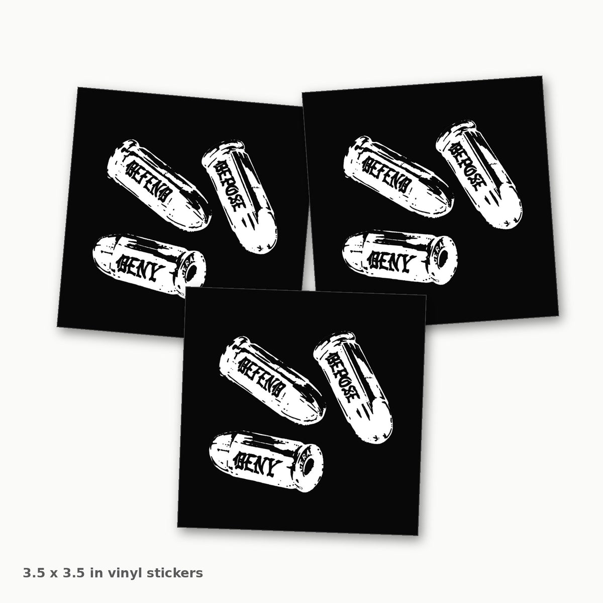 Deny Defend Depose 3.5 inch square vinyl sticker